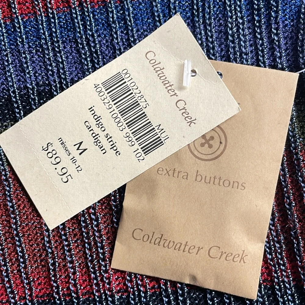 Y2k Coldwater Creek Indigo Stripe Cardigan Sweater Size Medium 10 12 NWT